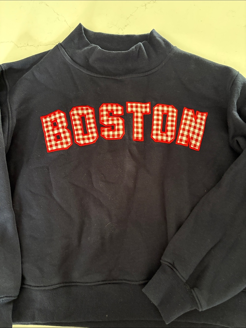 Women’s Navy Sweatshirt with Red Gingham "Boston" Appliqué